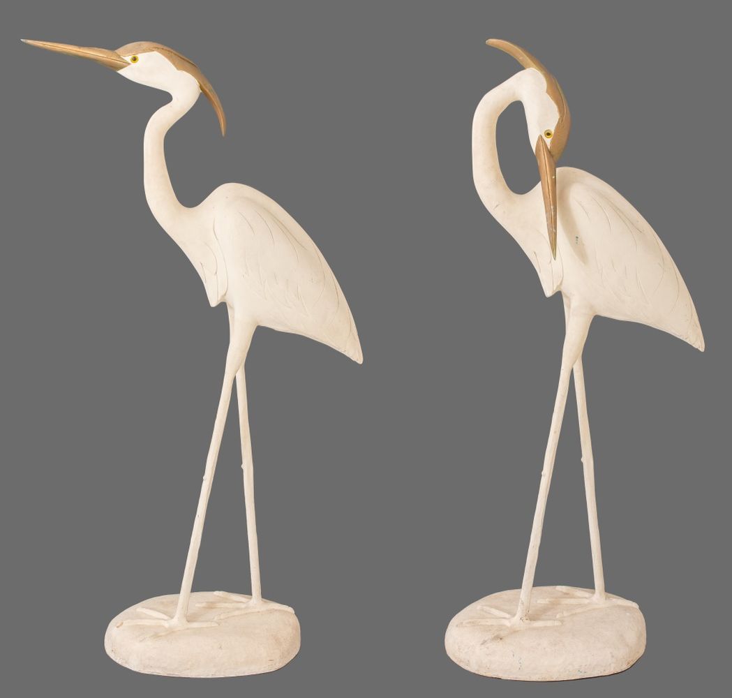 LARGE HERON LAWN ORNAMENTS, PAIR