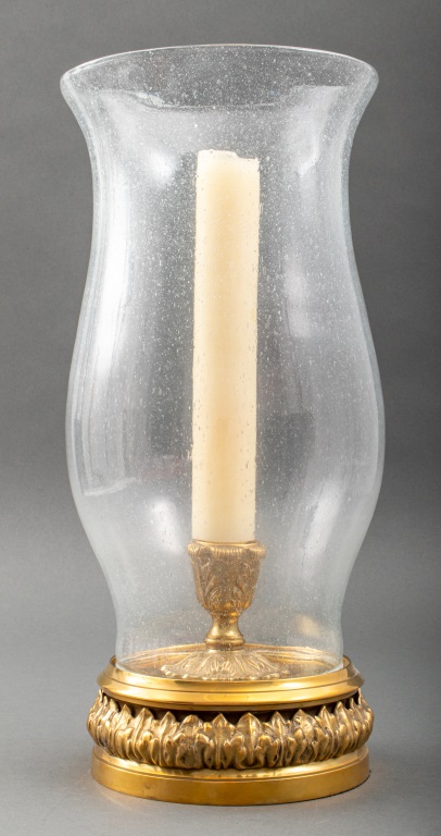 LARGE HURRICANE GLASS SHADE BRASS