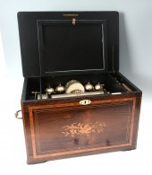 LARGE INLAID MUSIC BOX WITH 4