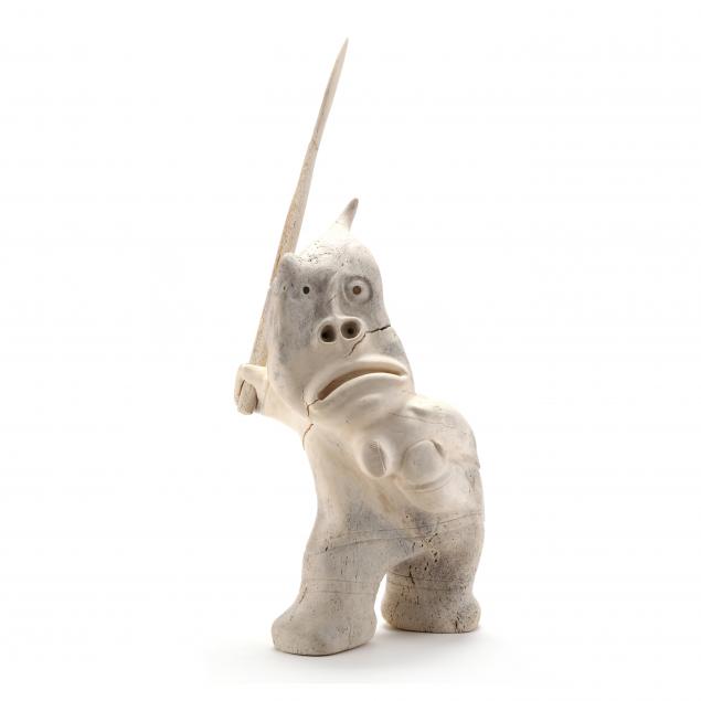 LARGE INUIT WHALE BONE CARVING OF
