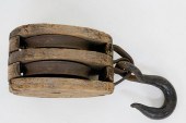 LARGE IRON AND WOOD DOUBLE SHE