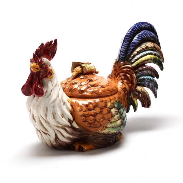 LARGE ITALIAN MAJOLICA ROOSTER AS