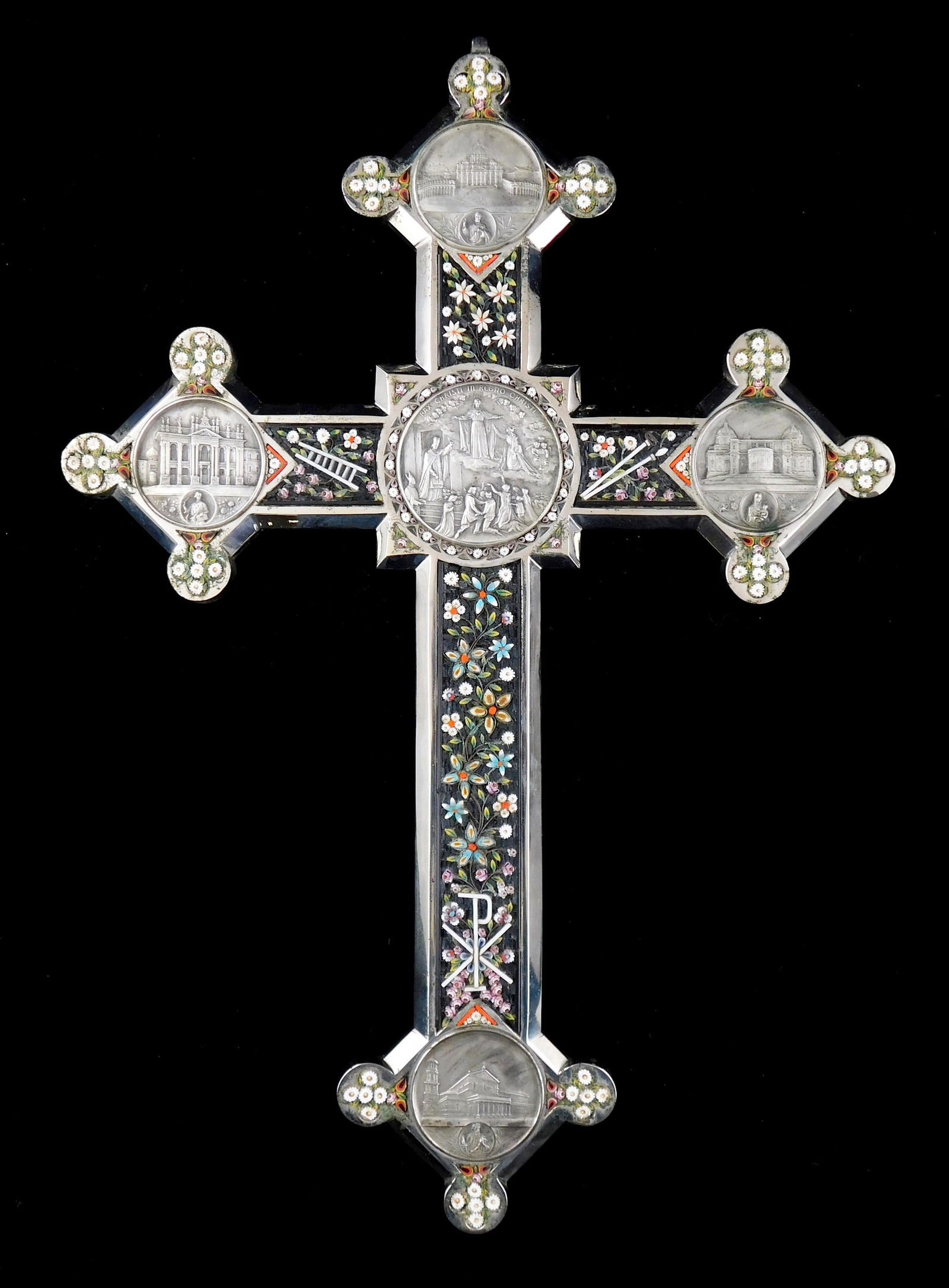 LARGE ITALIAN MICRO MOSAIC CROSS,