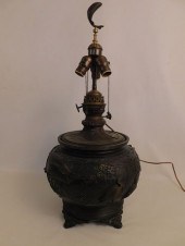 LARGE JAPANESE BRONZE OIL LAMP