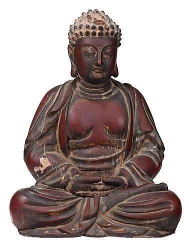LARGE JAPANESE CARVED AND PAINTED