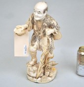 LARGE JAPANESE CARVED FISHERMA