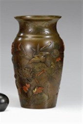 Large Japanese mixed metal vas