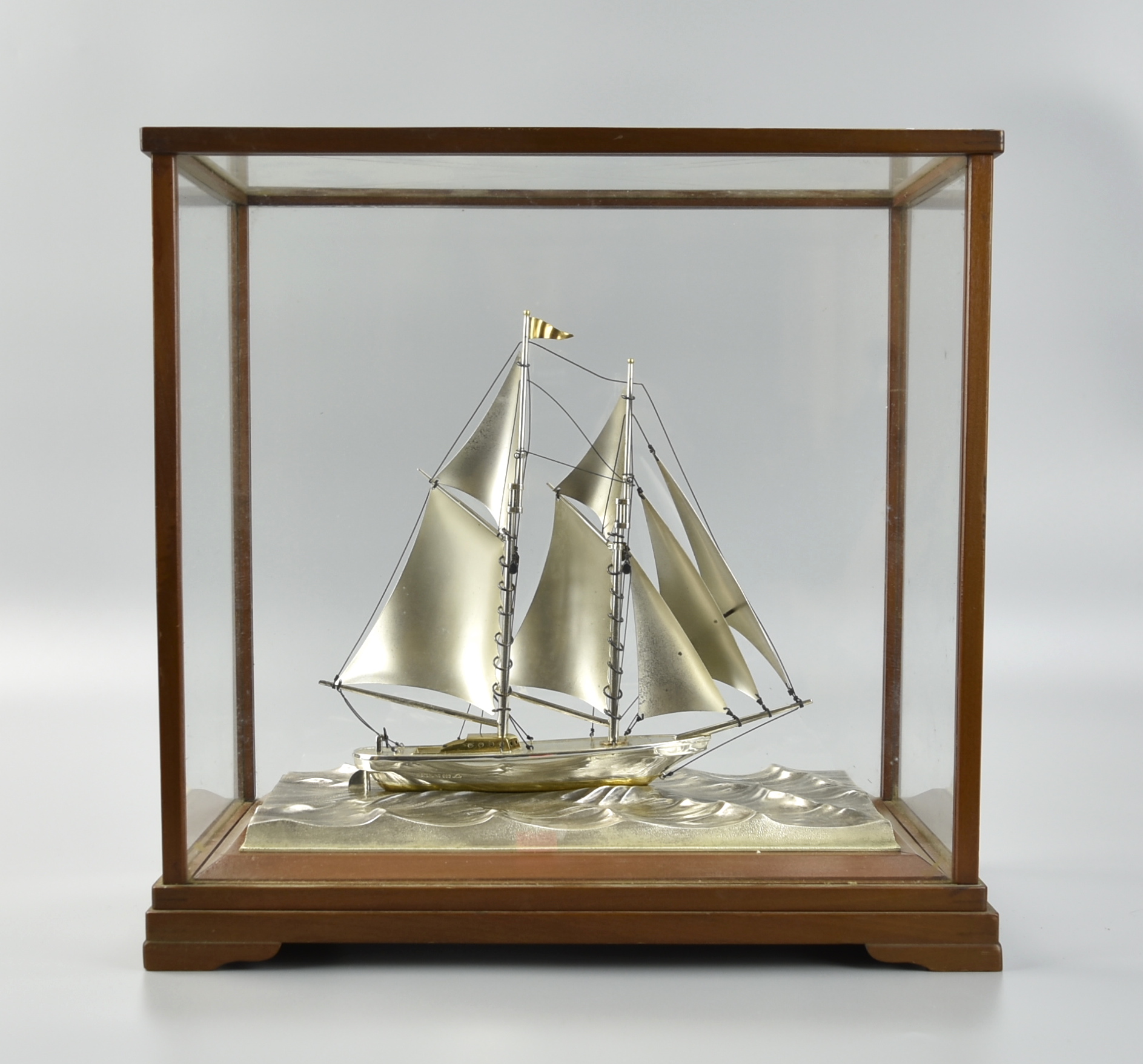 LARGE JAPANESE SILVER SAILBOAT IN