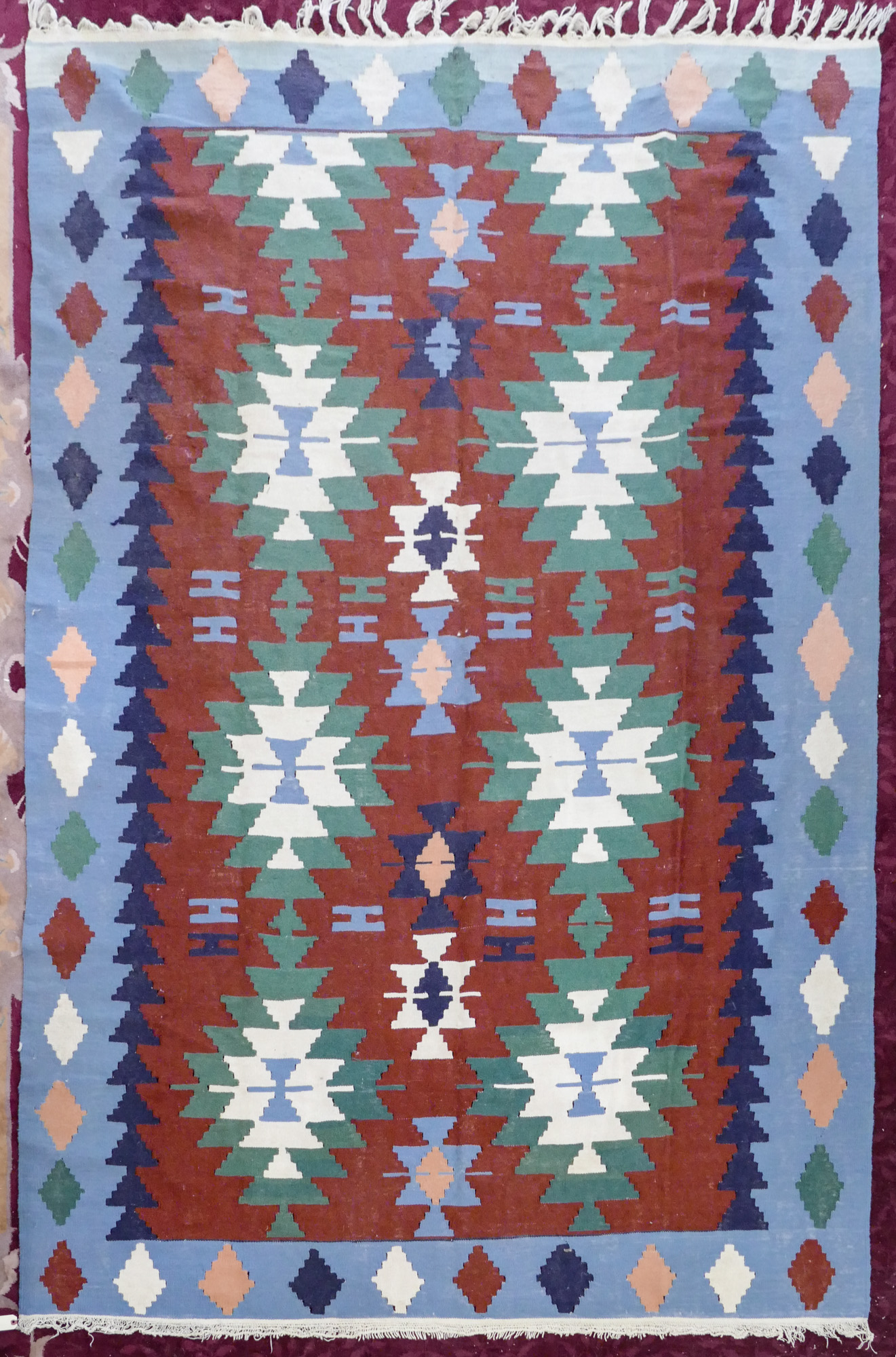 Large Kilim Blue Border Rug-
