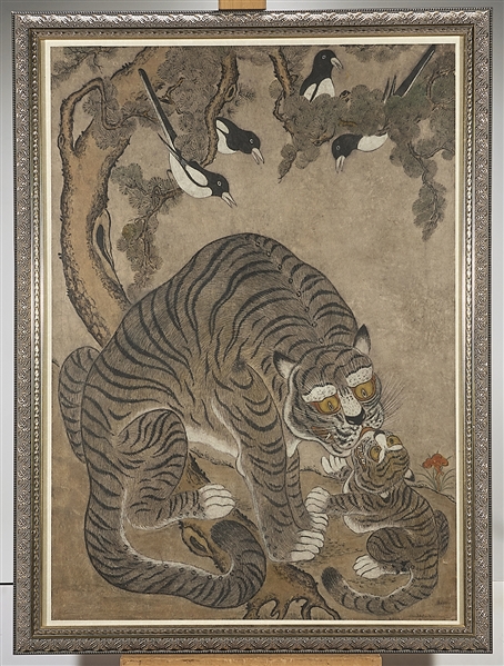 Large Korean folk painting on