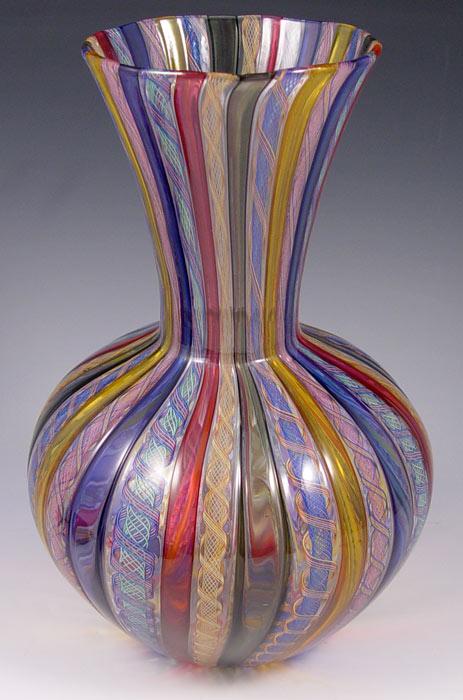 LARGE LATTICINO ART GLASS VASE BY