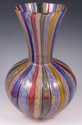 LARGE LATTICINO ART GLASS VASE