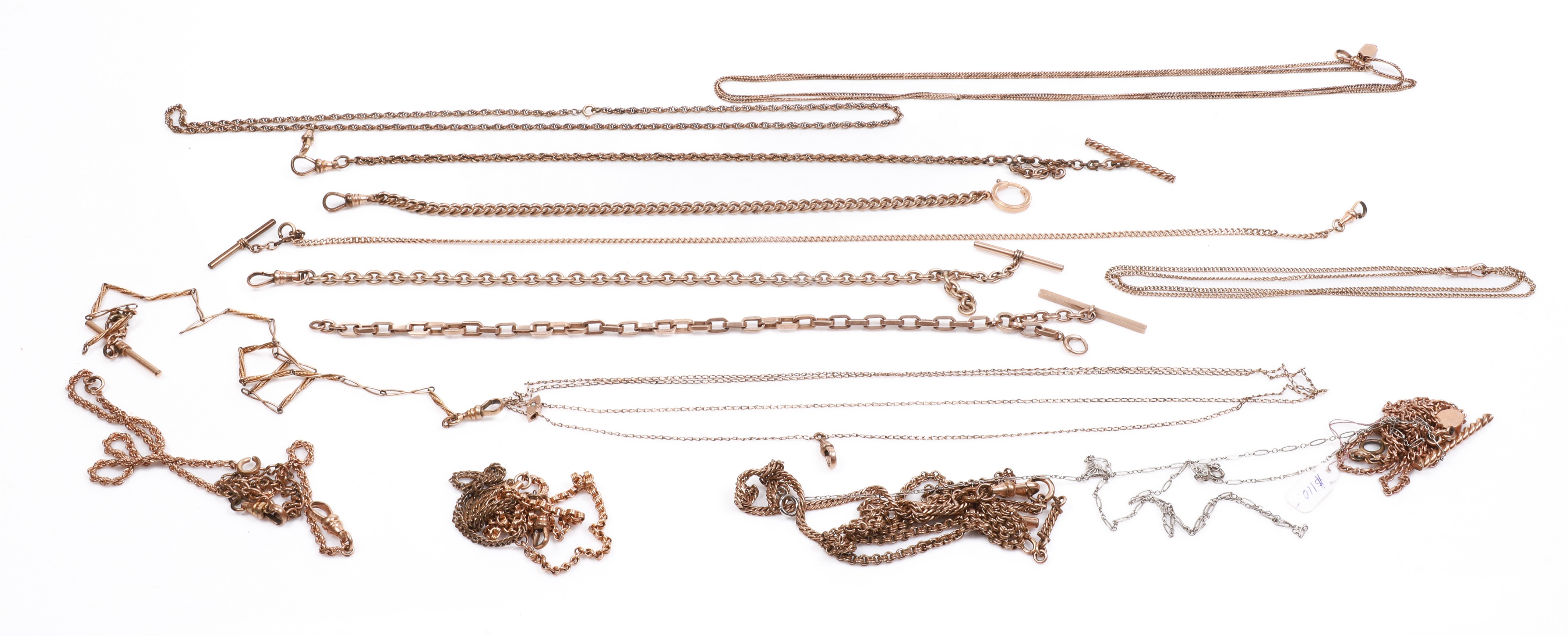 Large lot gold filled watch chains,