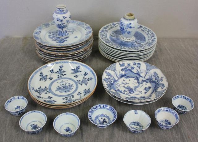 Large Lot of Antique Blue and White