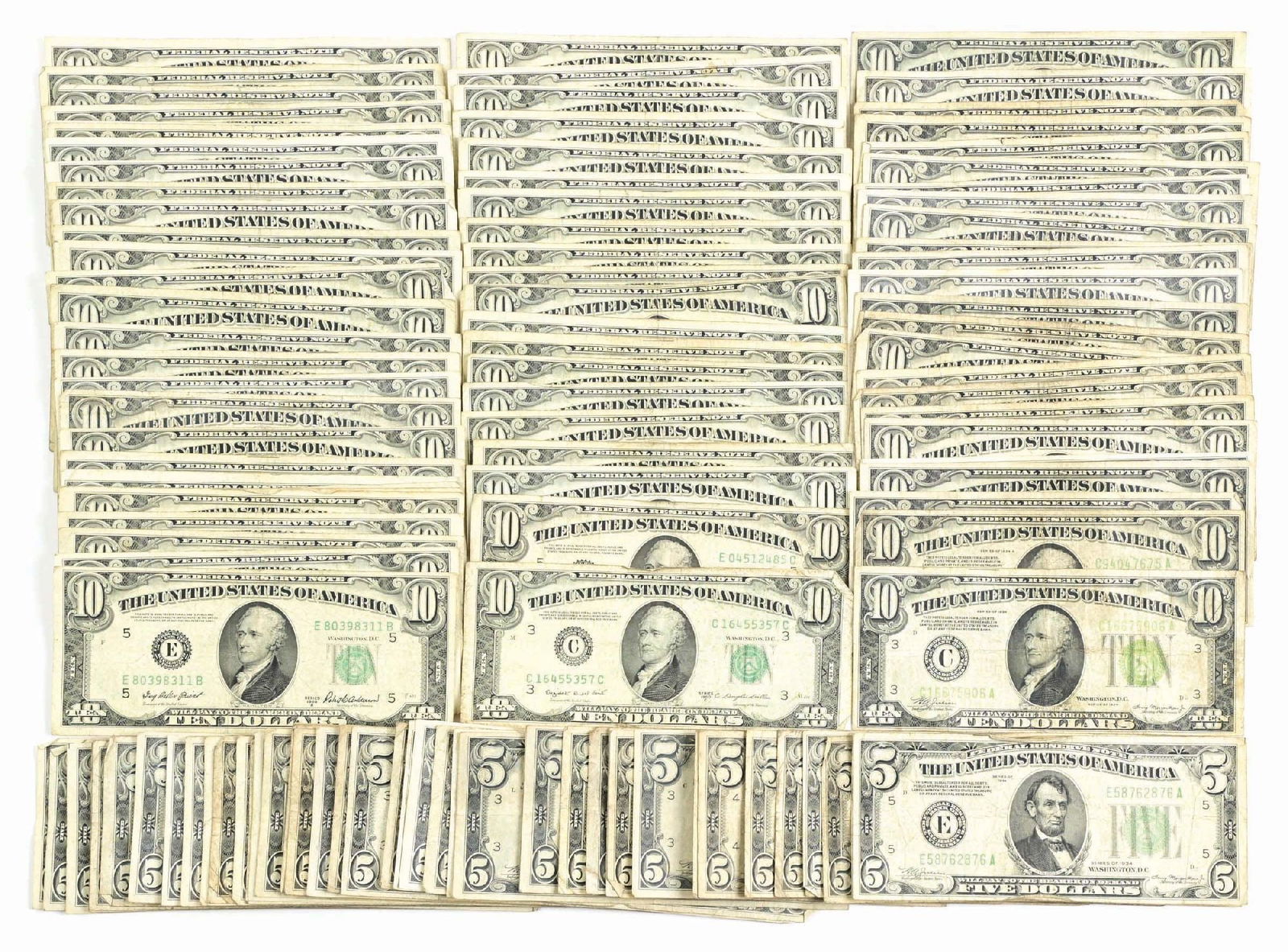 LARGE LOT OF CURRENCY $5 & $10