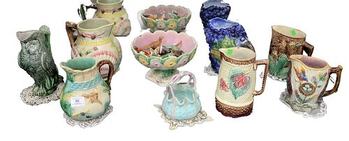 LARGE LOT OF MAJOLICA TO INCLUDE AN