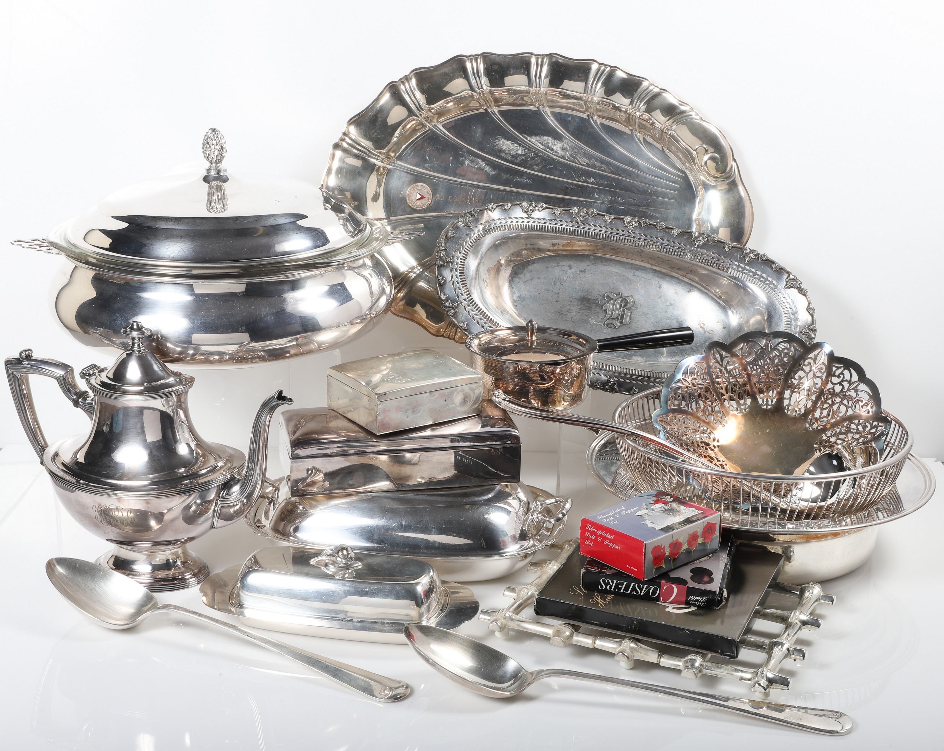 Large lot of silver plate items,