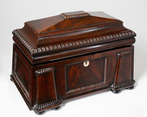 LARGE MAHOGANY TEA CADDY, CIRCA