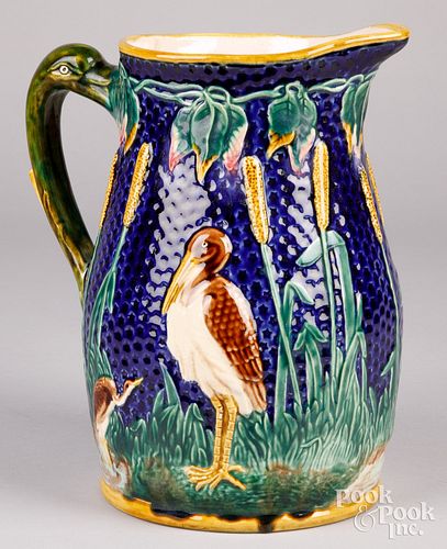 LARGE MAJOLICA POTTERY PITCHERLarge