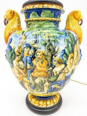 LARGE MAJOLICA VASE LAMPLarge