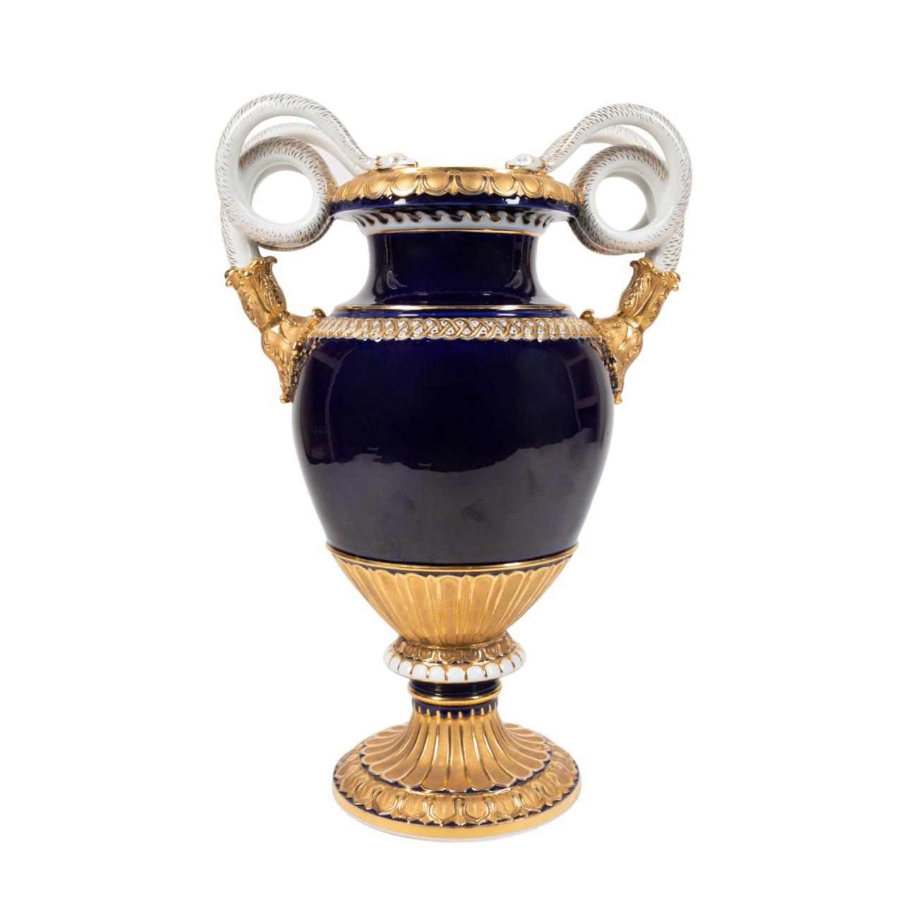 LARGE MEISSEN COBALT SNAKE HANDLE