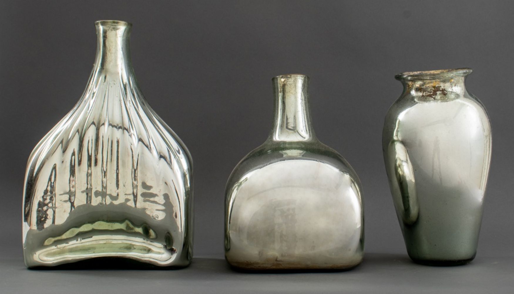 LARGE MERCURY GLASS VASE, 3 Group