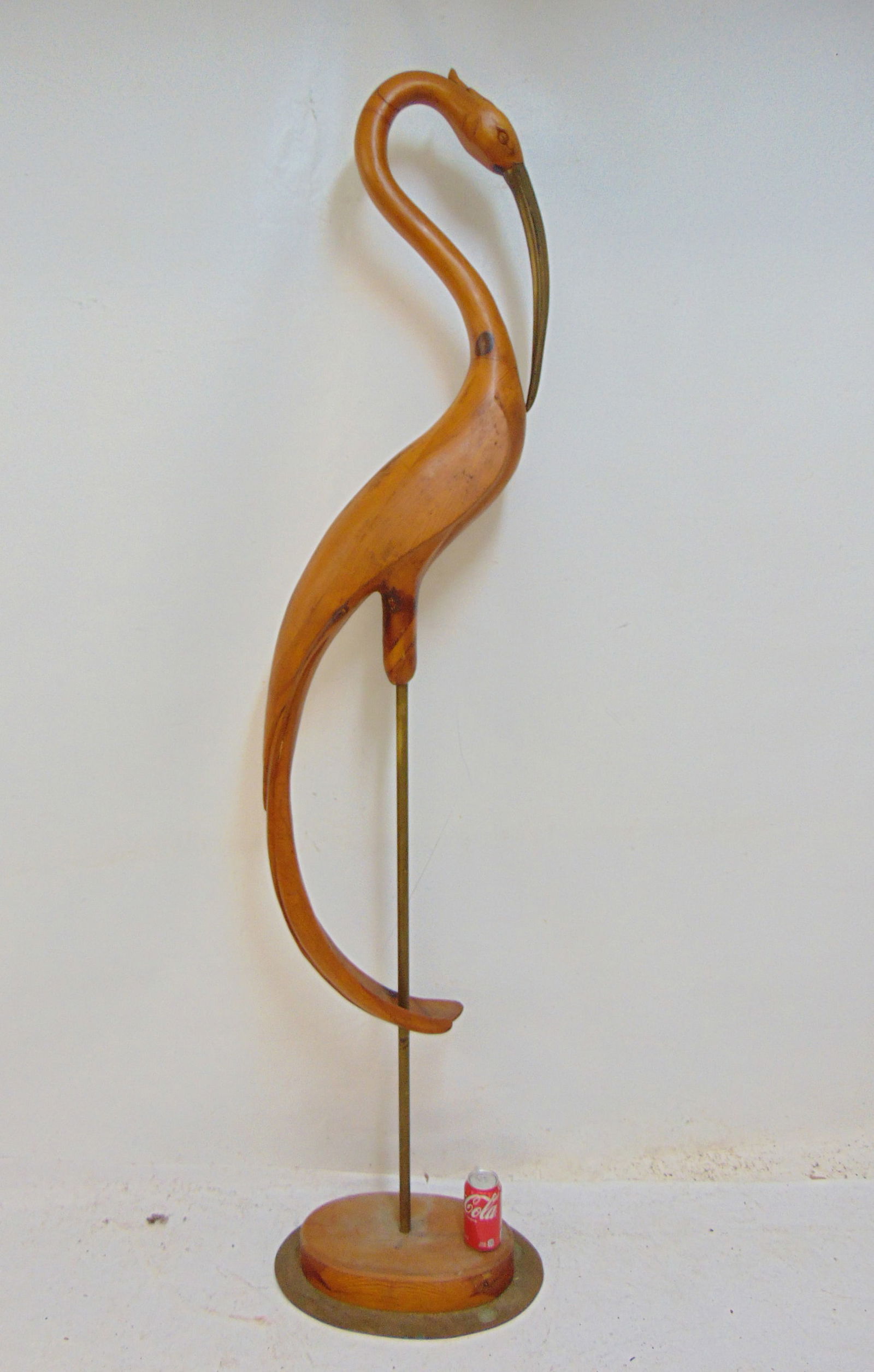 LARGE MID CENTURY WOOD & BRASS