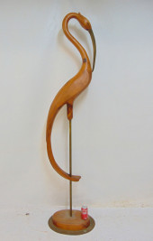 LARGE MID CENTURY WOOD & BRASS