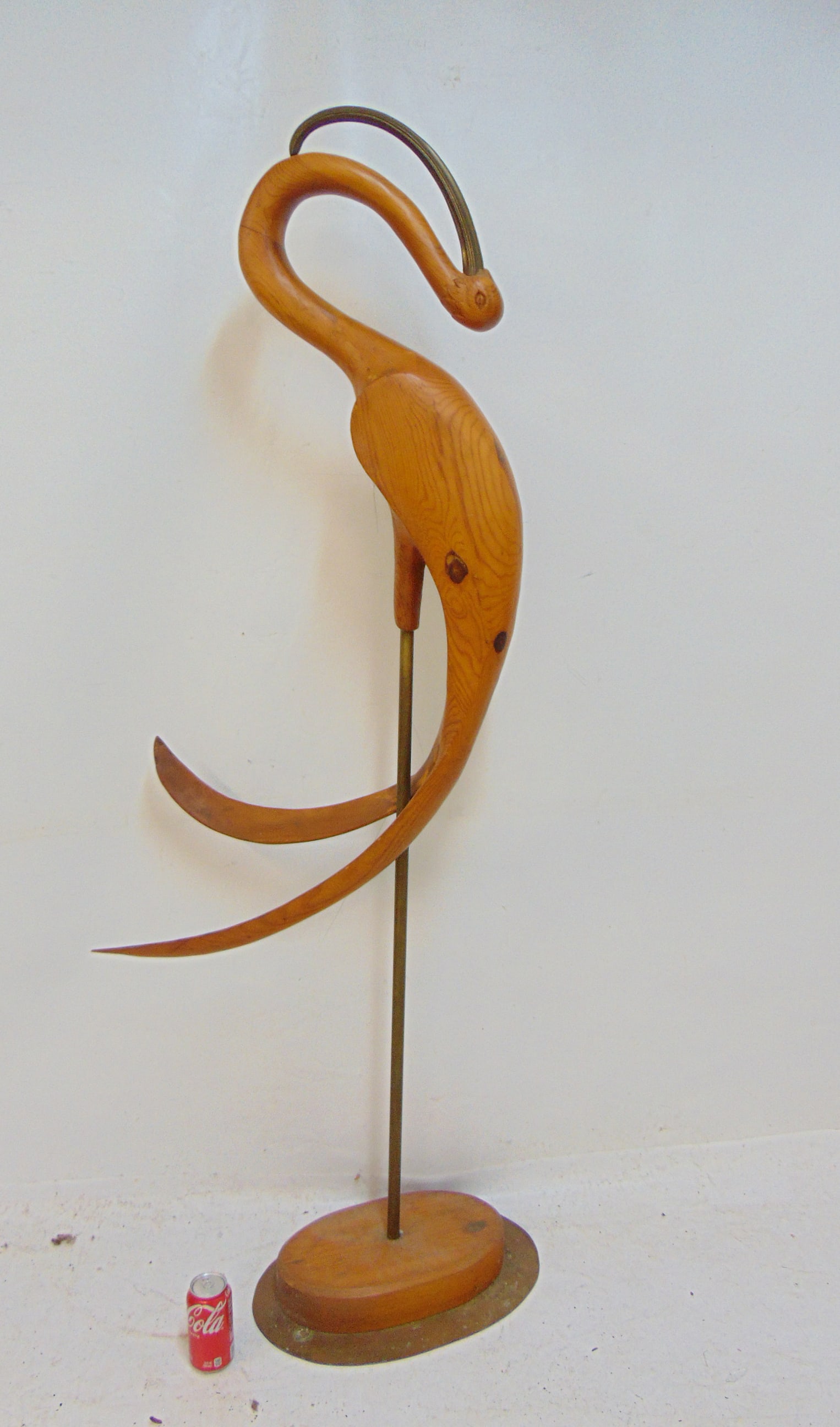 LARGE MID CENTURY WOOD & BRASS