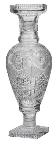 LARGE MODERN CUT GLASS VASE ON