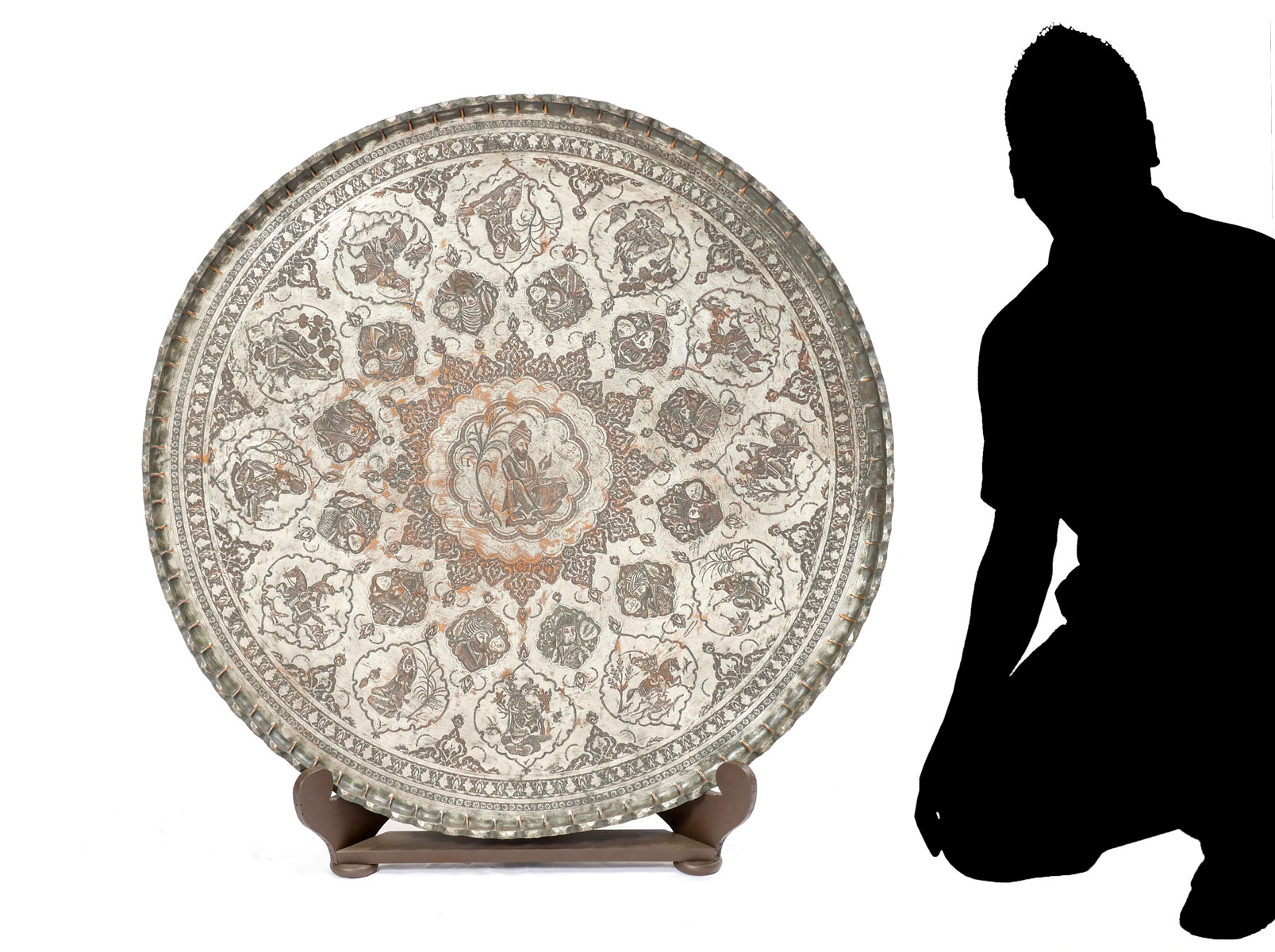 LARGE MUGHAL SILVERED COPPER TRAY
