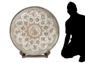 LARGE MUGHAL SILVERED COPPER T