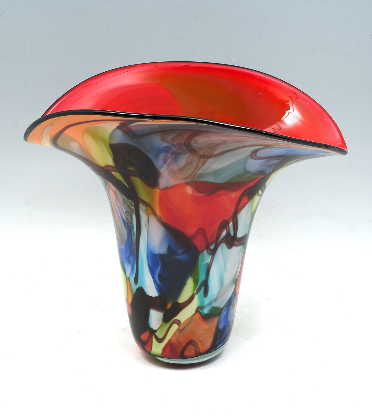 LARGE MURANO ART GLASS VASE: Red