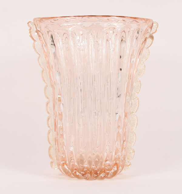 Large Murano art glass vase, ribbed