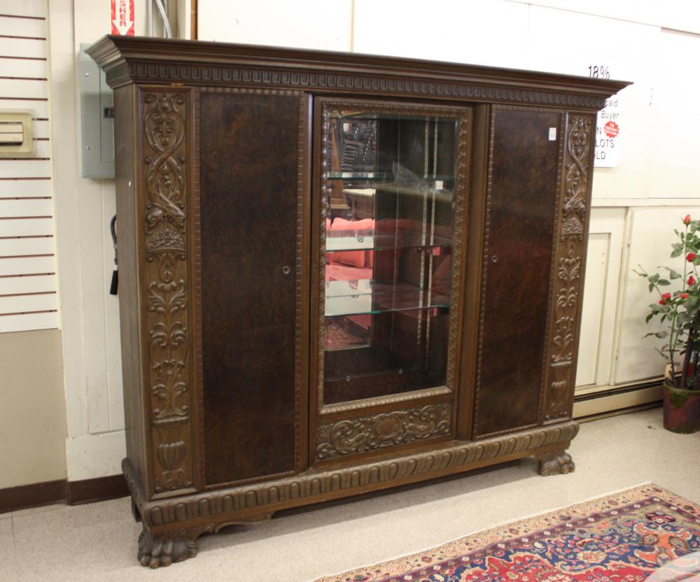 LARGE OAK CABINET BOOKCASE, GERMAN,