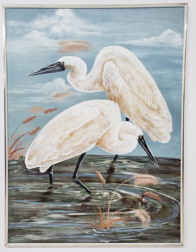 LARGE OIL ON CANVAS, "CRANES,"