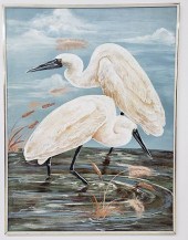 LARGE OIL ON CANVAS, "CRANES,"