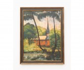 Large oil on canvas of a churc