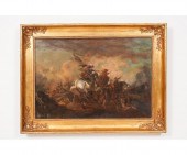 Large oil on canvas of a battl