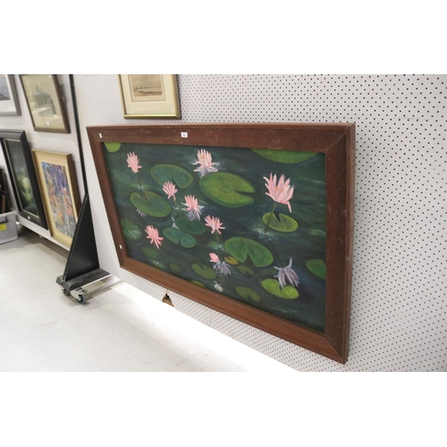 Large oil on canvas of a pond, in