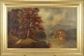 LARGE OIL ON CANVAS, RIVER LAN