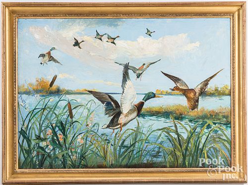 LARGE OIL ON CANVAS WITH MALLARD