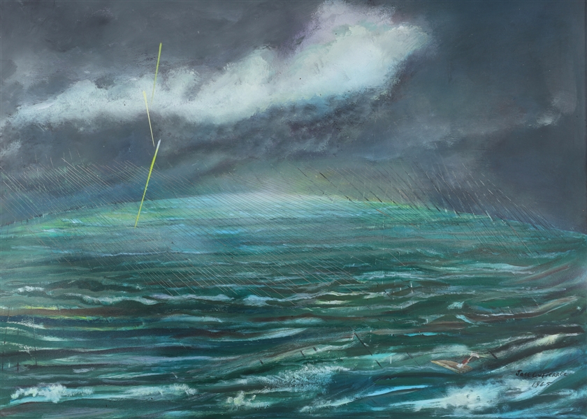Large oil on maconite painting by