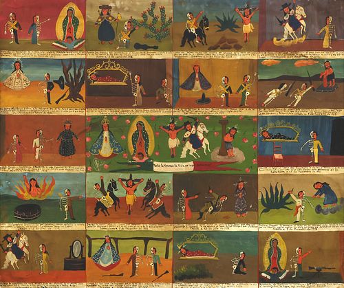 LARGE OIL ON TIN RETABLO DATED