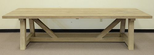 LARGE OUTDOOR SLAB WOOD TABLE ON