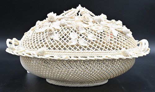 LARGE OVAL BELLEEK COVERED