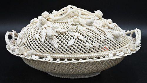 LARGE OVAL BELLEEK COVERED