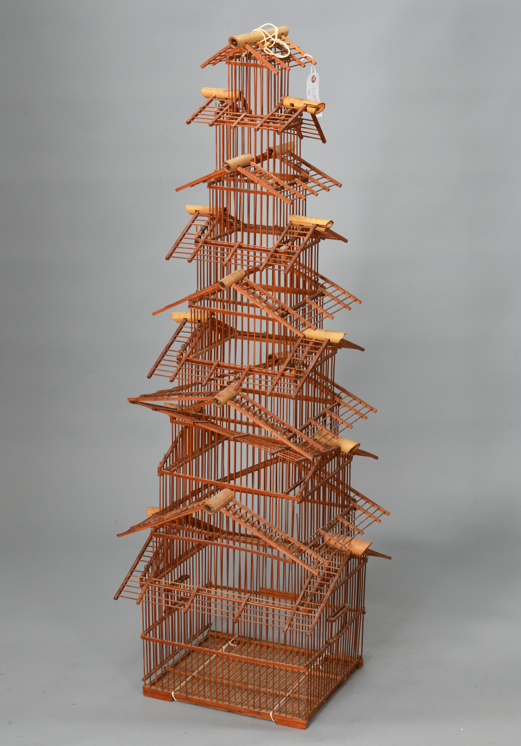 LARGE PAGODA FORM BAMBOO BIRDCAGE