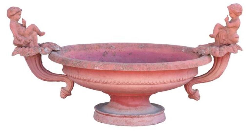 LARGE PAINTED CAST IRON PUTTI