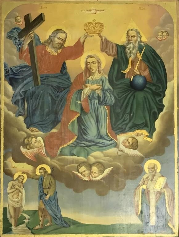 Large painted on wood icon, 19th
